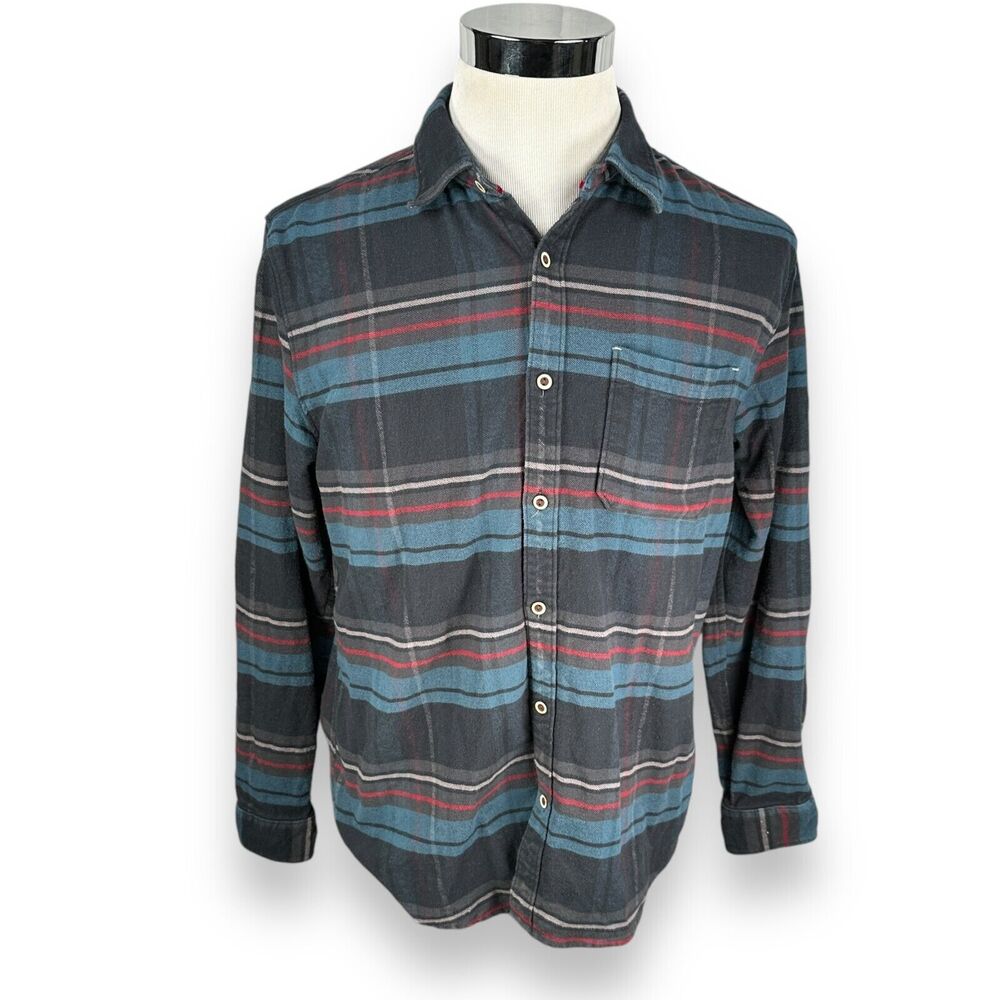 Carbon 2 Cobalt Flannel Shirt Men's Medium Blue Striped Button Up Collar Plaid